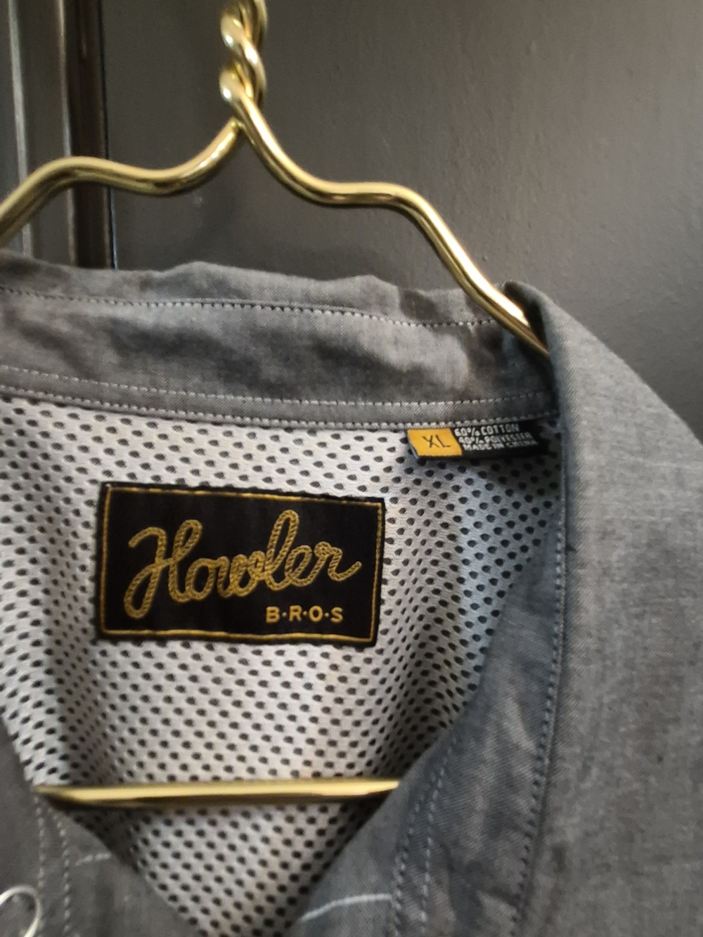 Howler Brothers Gray Shirt Jacket with Yellow Brand Accents Pearl Snap Buttons